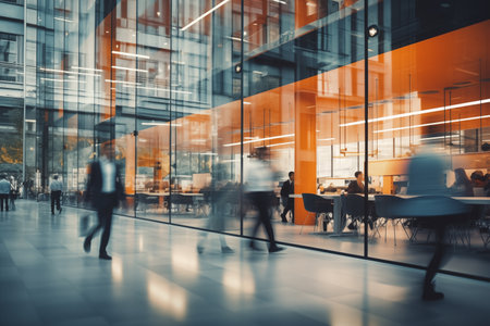 people is walking in blurred motion in modern office space. Bright business concept, Generative AI Illustrationの素材