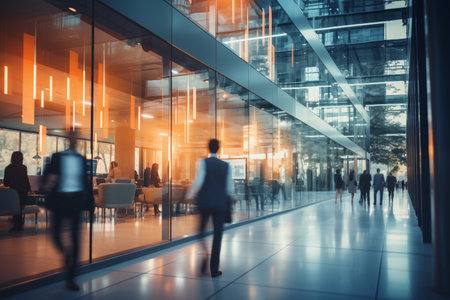 people is walking in blurred motion in modern office space. Bright business concept, Generative AI Illustrationの素材