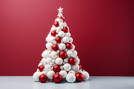 Christmas tree, with red and white balls and boxesの素材