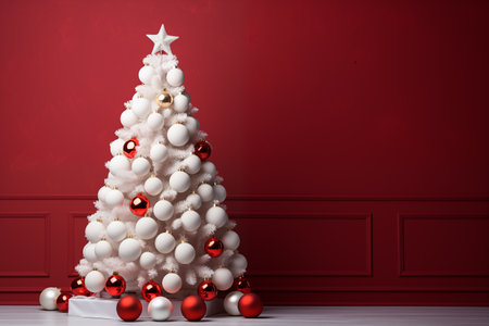 Christmas tree, with red and white balls and boxesの素材