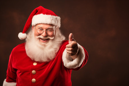 Smiling Santa Claus pointing on copy spaceの素材