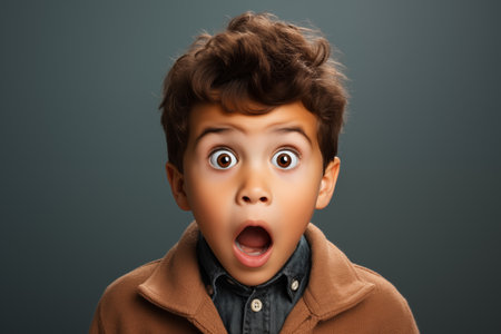 studio portrait of a surprised kidの素材