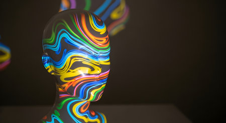 A captivating image of a humanoid form illuminated by vibrant, swirling patterns of light, creating an abstract and mesmerizing visual against a dark background.の素材