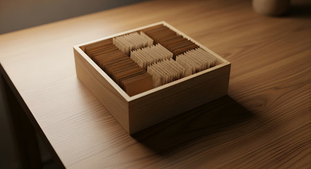A close-up view of delicate Japanese wagashi sweets arranged in a traditional wooden box, showcasing their intricate designs and textures.の素材
