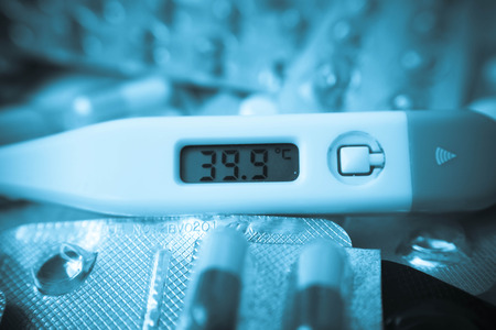 High body temperature on the thermometerの写真素材