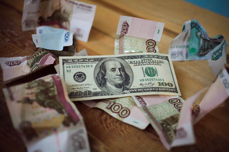 100 dollars backgrounds Russian rublesの写真素材