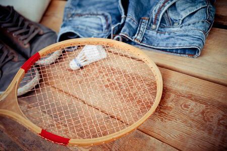 Man clothing and accessories on a wooden backgroundの写真素材
