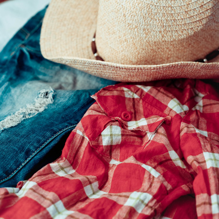 Overhead of essentials of a modern woman.の写真素材