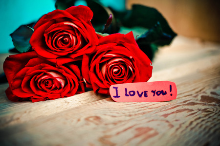 Rose bouquet and love you messageの写真素材