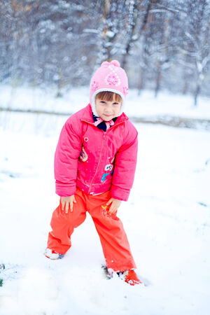 Little girl having fun on winter dayの写真素材