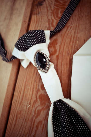 tie on wooden backgroundの写真素材