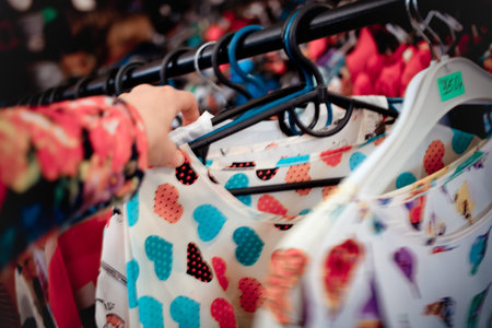 Shop with different clothes shopping, racks and shelves