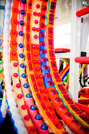 A bunch of multicolored hula hoop in a sports shopの写真素材