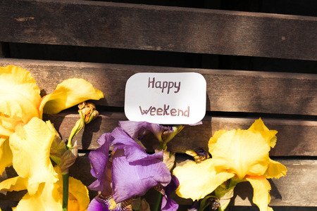 Outdoor greeting card with text - Happy weekendの写真素材