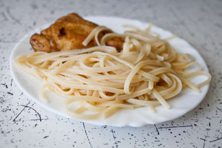 Dish of pasta close-up. Selective focus.の写真素材