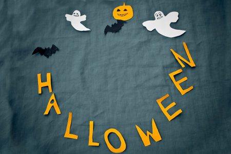 halloween decoration over blue background