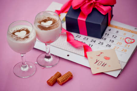 Festive breakfast and gift in Day of Sacred Valentiaの写真素材
