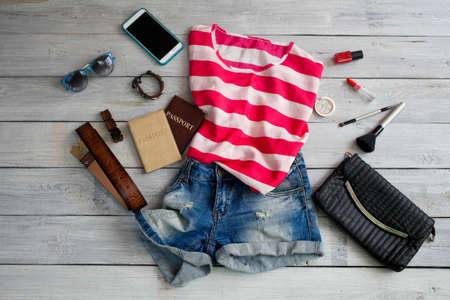 fashionable women's clothes on a white backgroundの写真素材