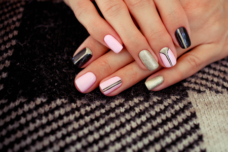 Natural nails, gel polish. Stylish Nails, Nailpolish. Nail art design for the fashion style.の写真素材