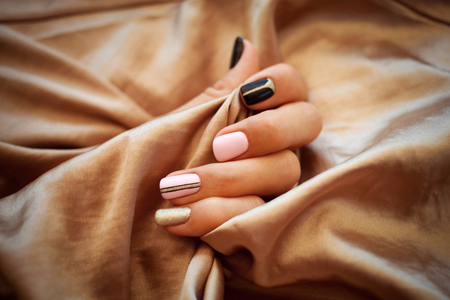 Natural nails, gel polish. Perfect clean manicure with zero cuticle. Nail art design for the fashion style.の写真素材