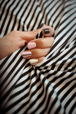 Natural nails, gel polish. Nail art design for the fashion style.の写真素材