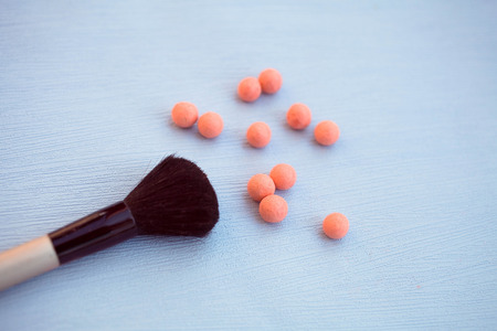 makeup Brush  on a blue backgroundの写真素材