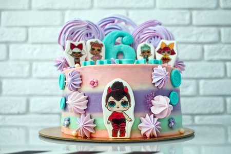 SEVASTOPOL, RUSSIA, ON JUNE 26, 2019. Birthday cake for for girls 6 years., decorated a cake with...