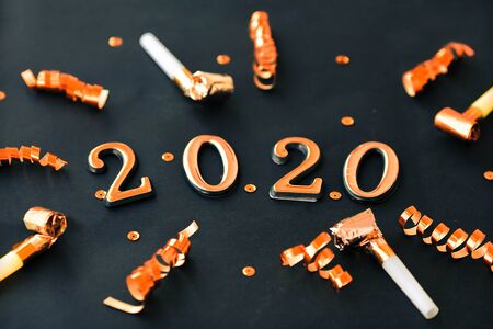 Happy New Year 2020. Symbol from number 2020 on black background.の写真素材