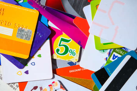 Focus on the card with a 5% discount. Lots of discount discount cards.の写真素材