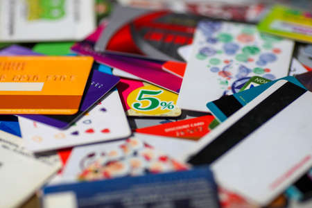 Focus on the card with a 5% discount. Lots of discount discount cards.の写真素材