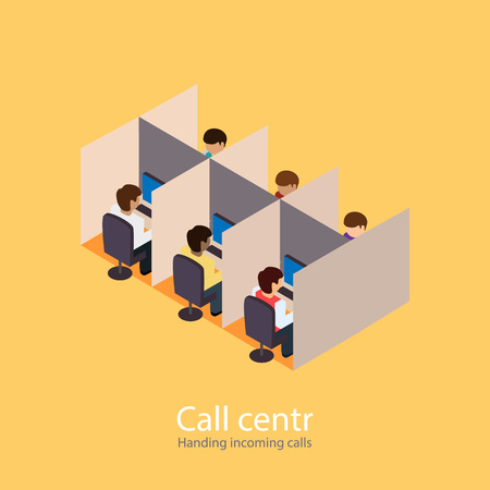 Call centr. incoming calls. Incoming line. Isometric flat illustrationのイラスト素材