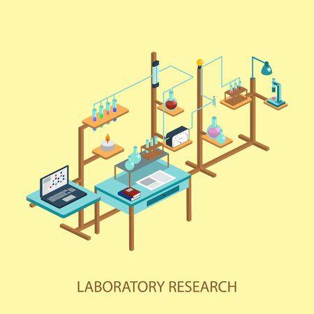 Laboratory research chemical isometric style design のイラスト素材