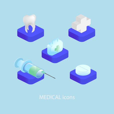 Set medical and dental icons. Isometric style. Vector objectsのイラスト素材