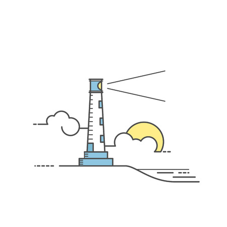 Lighthouse vector illustration. Line art style. Colorfullのイラスト素材