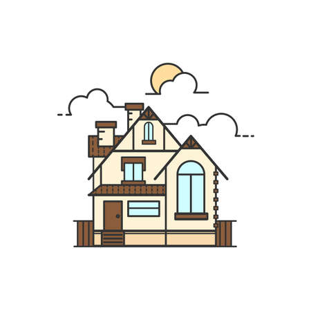 Vector line art illustration of house icon isolated on white background.のイラスト素材