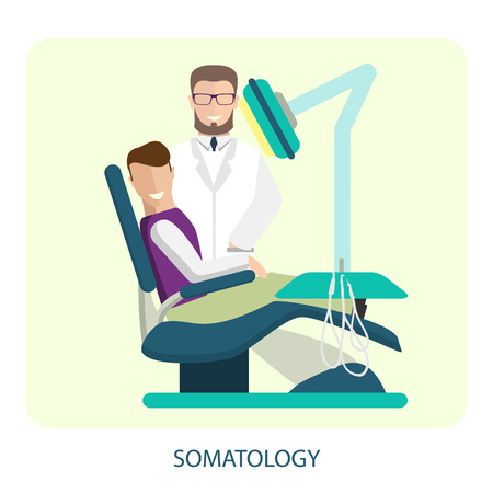 Flat colorful dentist, patient and dental tools.Vector illustration for colorful template for you design, web and mobile applications.のイラスト素材
