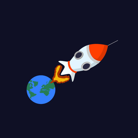 Flat rocket icon. Startup concept. Project development. Vector isometric illustrationのイラスト素材