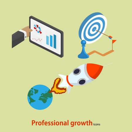 Flat professional growth icon. Startup concept. Project development. Vector isometric illustrationのイラスト素材