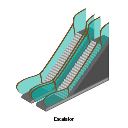 Escalator for lowering and lifting the airport, shops, railway stations. Isometric illustrationのイラスト素材