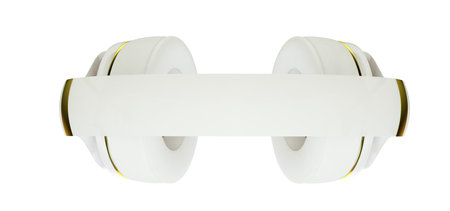 white with gold decor exclusive headphones for music. path includedの写真素材