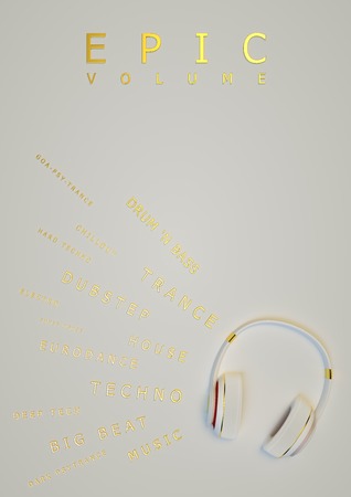 white with gold decor exclusive headphones for music. posterの写真素材