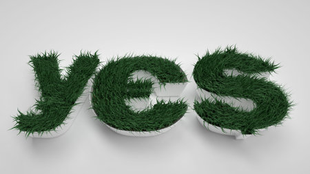 YES letters. Spring, flowers and grass. Path included
