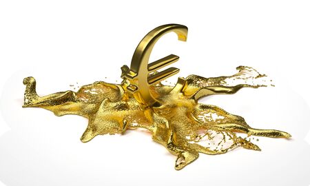 euro symbol melts into liquid gold. path includedの写真素材