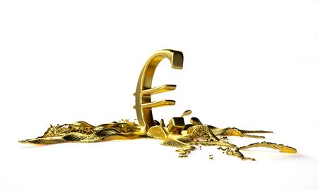 euro symbol melts into liquid gold. path includedの写真素材