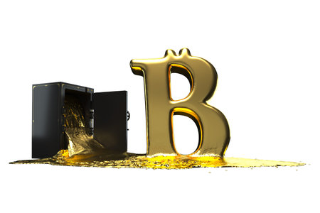 Many of molten gold. Bitcoin symbol derives from the safe. Path included. Perfect for advertising models. Save in days of sales.の写真素材