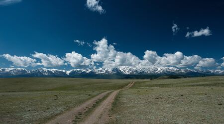 Field road in the foothills of the Altai mountainsの写真素材