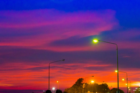 sunset sunrise on sea at sriracha thailandの写真素材