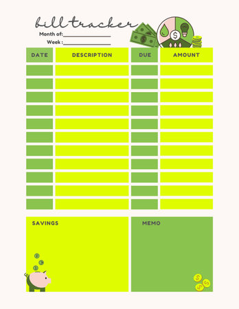 Bill tracker planner printable template digital blank pageの写真素材