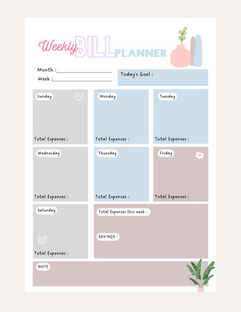 Weekly bill planner printable template digital blank pageの写真素材