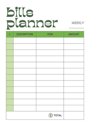 Bills weekly planner digital planning insert sheet printable page templateの写真素材